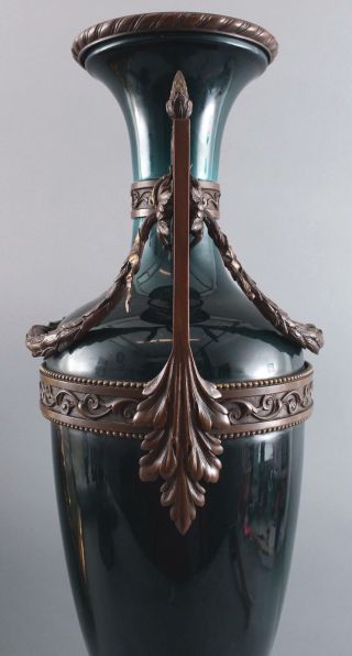 Large Antique Victorian Period Bronze & Porcelain Mantle Urn Floor Vase 10