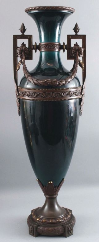 Large Antique Victorian Period Bronze & Porcelain Mantle Urn Floor Vase 11