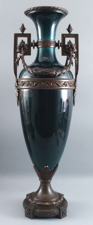 Large Antique Victorian Period Bronze & Porcelain Mantle Urn Floor Vase 2
