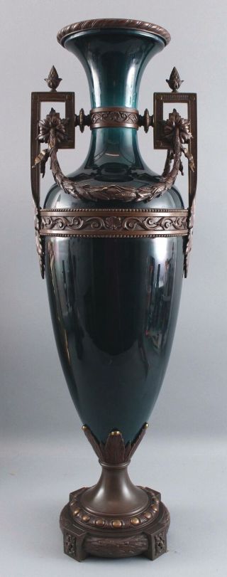 Large Antique Victorian Period Bronze & Porcelain Mantle Urn Floor Vase 3