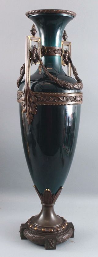 Large Antique Victorian Period Bronze & Porcelain Mantle Urn Floor Vase 8