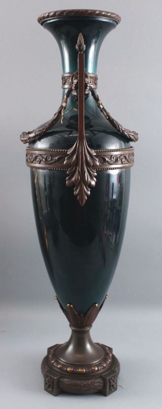 Large Antique Victorian Period Bronze & Porcelain Mantle Urn Floor Vase 9