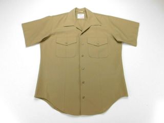 USMC Marine Khaki Military Short Sleeve Poly/Wool Dress Shirt XL X - Large EUC 2