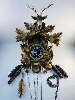 German Bachmeier & Klemmer Large Hunter Deer Cuckoo Clock