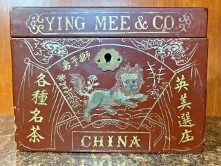 2 Antique 19th Century Ying Mee Tea Co.  Chinese Wooden Lacquered Tea Box