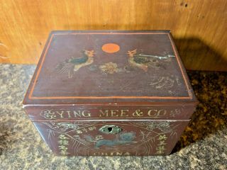 2 Antique 19th Century Ying Mee Tea Co.  Chinese Wooden Lacquered Tea Box 2