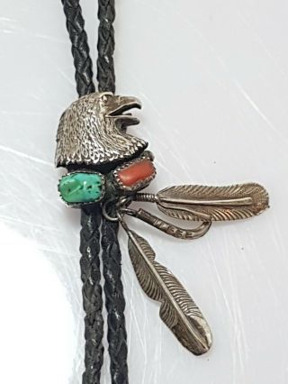 An Exquisite Sterling Silver Native American Navajo Eagle Bolo.  Johnny Johnson