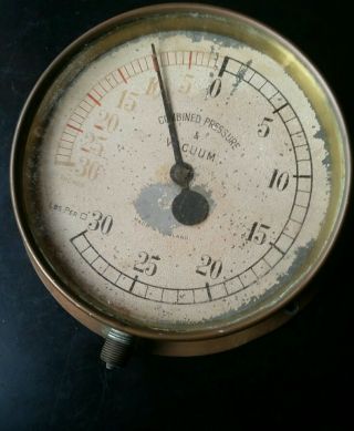 Antique Pressure Vacuum Gauge Instrument Steampunk Measure Brass Old England 11