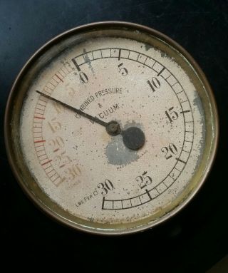 Antique Pressure Vacuum Gauge Instrument Steampunk Measure Brass Old England 3