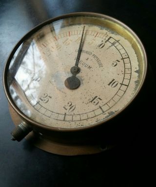 Antique Pressure Vacuum Gauge Instrument Steampunk Measure Brass Old England 6