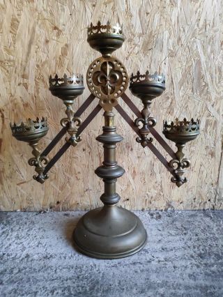 Stunning Antique Church Holy Altar Brass 5 Light Candlestick Candelabra