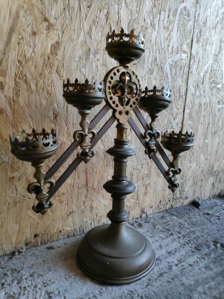 Stunning Antique Church Holy Altar Brass 5 Light Candlestick Candelabra 2