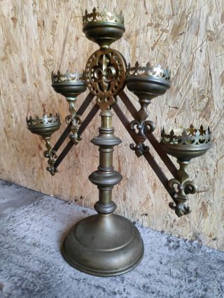 Stunning Antique Church Holy Altar Brass 5 Light Candlestick Candelabra 3