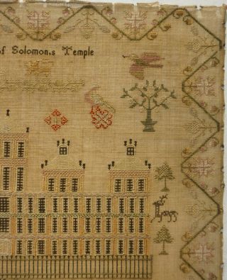 EARLY 19TH CENTURY SOLOMON ' S TEMPLE & VERSE SAMPLER BY ANN HARGATE AGED 9 - 1824 5