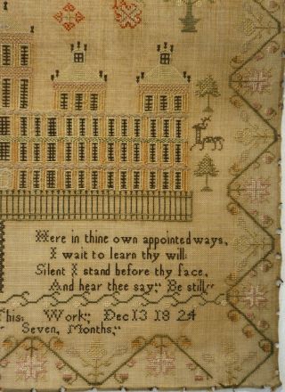 EARLY 19TH CENTURY SOLOMON ' S TEMPLE & VERSE SAMPLER BY ANN HARGATE AGED 9 - 1824 7