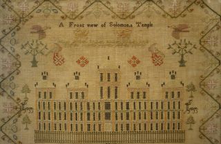 EARLY 19TH CENTURY SOLOMON ' S TEMPLE & VERSE SAMPLER BY ANN HARGATE AGED 9 - 1824 9