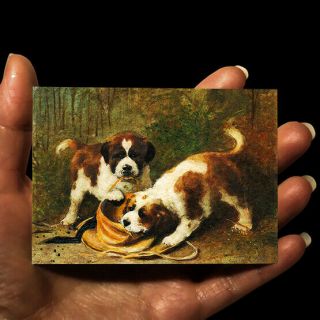 Hand Painting Watercolor Drawing Dogs Art Miniature Picture Aceo Signed
