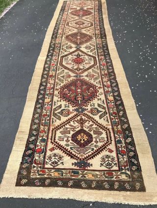 Persian Sarab Runner Tribal Hand Knotted Wool Rust Ivory Oriental Rug 3.  6 X 15.  0