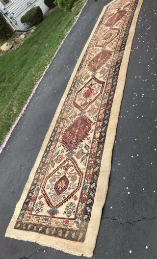 Persian Sarab Runner Tribal Hand Knotted Wool RUST IVORY Oriental Rug 3.  6 x 15.  0 2