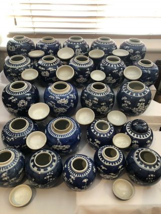 Selection Of 23 Chinese Ginger Jars Blue And White Prunus 19/20Th Century 4