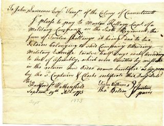 Revolutionary War Connecticut Pay Order 1775 Capt Martin Kellogg Of 6th Regiment