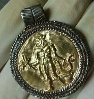 Antique Ancient Roman Legionary Senatorial Gold Silver Pendant Amulet Apollo 3