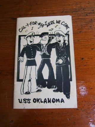 Uss Oklahoma Souvenir Song Book - 1936 - Pre Pearl Harbor Wwii Era