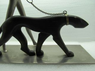 ART DECO HAGENAUER style Nude lady walking a wild cat cougar on a chain figurine 6