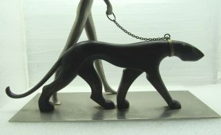 ART DECO HAGENAUER style Nude lady walking a wild cat cougar on a chain figurine 8