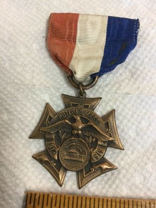 Antique World War I Medal & Ribbon Rutland Mass 1917 - 1919 By Whitehead & Hoag