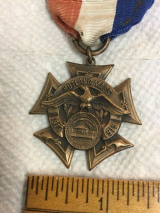 Antique World War I Medal & Ribbon Rutland Mass 1917 - 1919 by Whitehead & Hoag 3