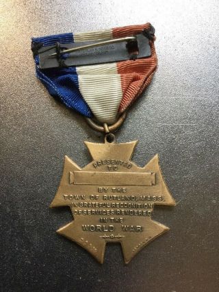 Antique World War I Medal & Ribbon Rutland Mass 1917 - 1919 by Whitehead & Hoag 7