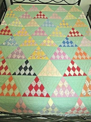 Antique Hand Stitched Quilters Designe Diamonds in Triangle 72 