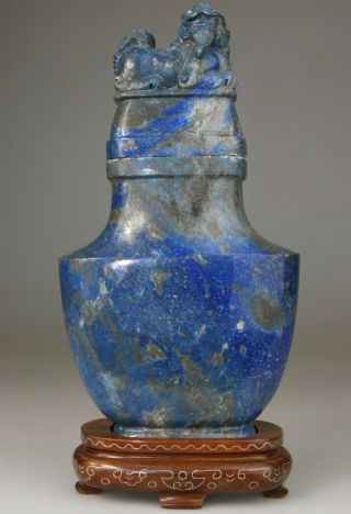 Antique Chinese Lapis Lazuli Vase Cover Pot Carved - Late Qing 19th 20th