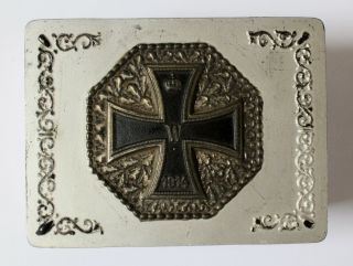 German Ww 1 Patriotic Tin Box With A Iron Cross 1914