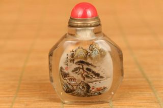 Rare Chinese Natural Crystal Landscape Scenery Tree Snuff Bottle Noble Gift