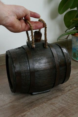Rar 18/19th C Early Small Antique Wooden Canteen Barrel Liquor Rum Keg