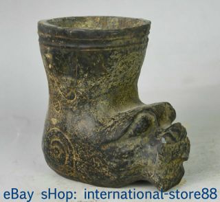 5.  2 " China Hongshan Culture Old Jade Dynasty Carving Dragon Beast Tank Jug Jar