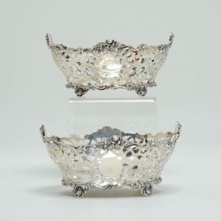 Pair Sterling Silver Reticulated Footed Bon Bon/candy Bowls By Ch.  Stuart Harris