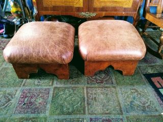Vintage Henredon Registry Leather Mid Century Chair Foot Stool Ottoman Qty 2