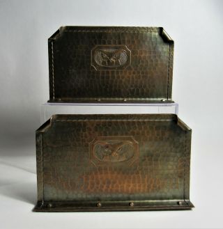 Roycroft Hand Hammered Copper Bookends W Owls