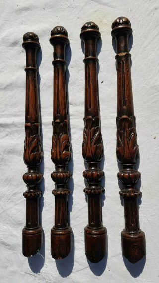 Antique French,  4 Half Column Solid Carved Oak,  Renaissance Style,  Early 20th