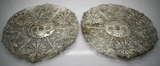 Large Chinese Export Solid Silver Filigree Dishes.  Dragons Signed C.  1910