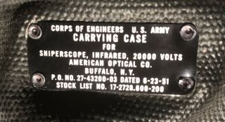 1951 American Optical Brand M - 3 Infrared Sniperscope Powerpack Knapsack Bag Nos