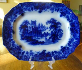 Lovely Antique Flow Blue Ironstone Platter Staffordshire Furnival " Gothic " 16 "