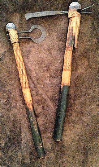 Vtg 1960s Hand Forged & Wooden Carved Axes Tomahawk Hatchet & Axes From Ethiopia