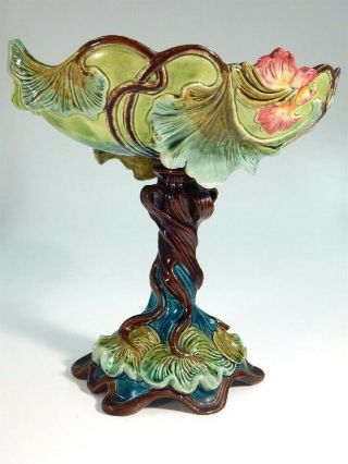 LARGE ANTIQUE WS&S WILHELM SCHILLER & SON MAJOLICA FIGURAL COMPOTE 1829 - 1914 3