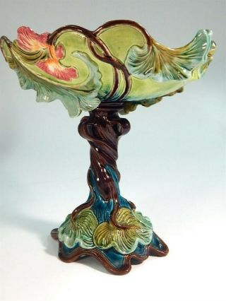 LARGE ANTIQUE WS&S WILHELM SCHILLER & SON MAJOLICA FIGURAL COMPOTE 1829 - 1914 5