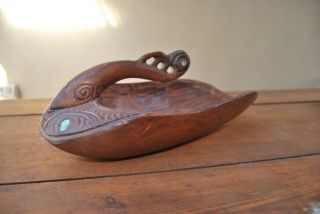 Old Carved Canoe Bailer Traditional Zealand Wood Carved Sculpture 1960 - 70 