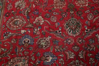 Antique WORN Persian Area Rug 10x12 RED Floral Oriental Hand - Knotted Wool Carpet 12